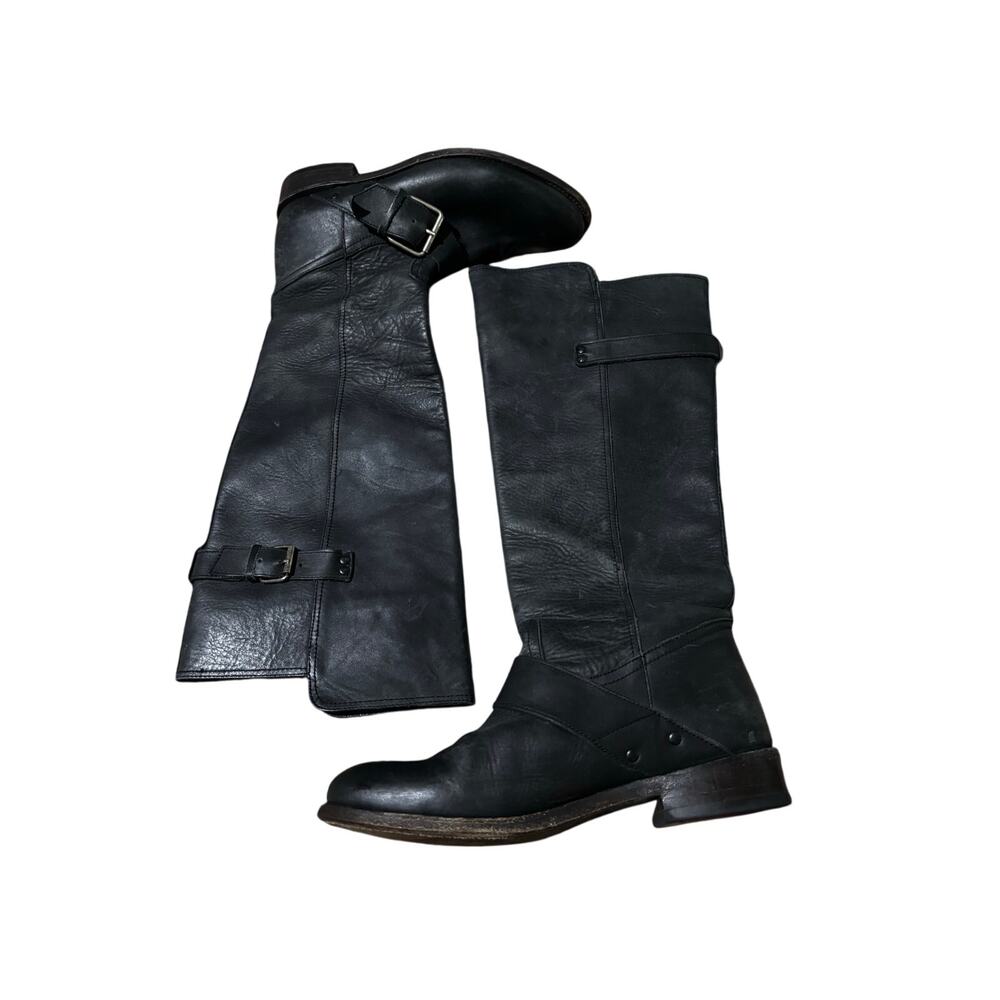 Well loved grunge black all leather riding boots needs some soles and tlc